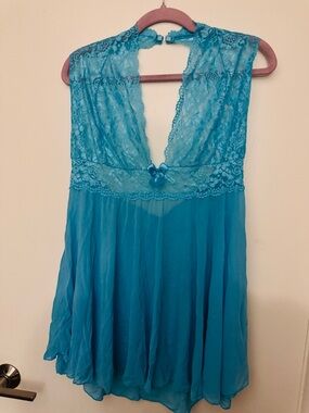 Blue Lace & Chiffon Babydoll Chemise